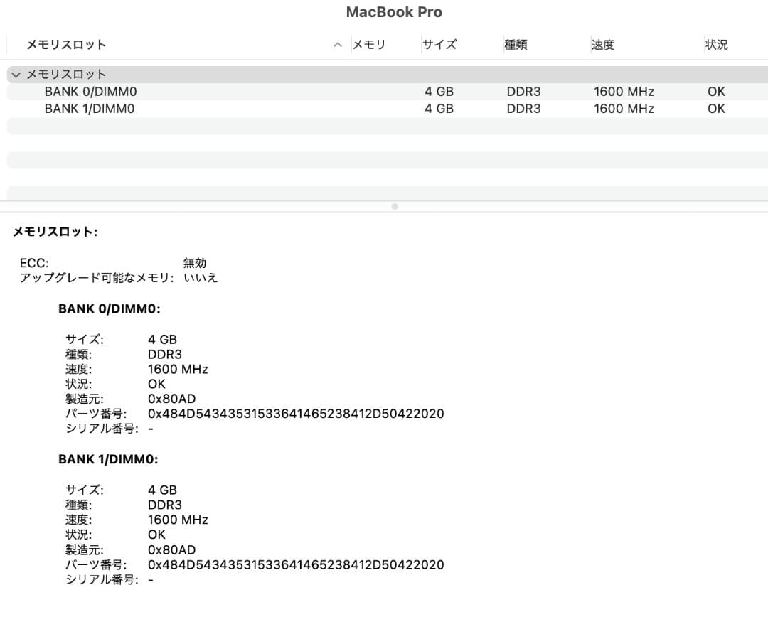 MacBook Pro 13インチ Retina 2014mid 8GB