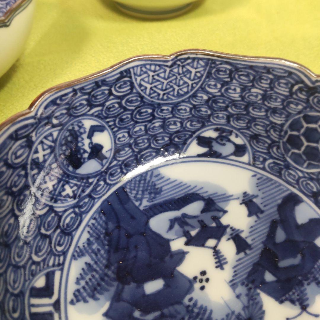 平安一楽 壹楽 祥瑞 山瑞 染付 手描き 5客 小鉢 皿 丸紋