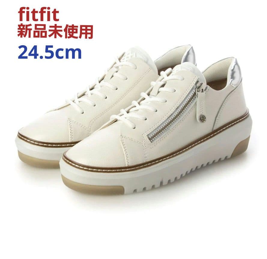 fitfit 新品24.5 ◆アウトステッチビューレザースニーカー(ホワイト)