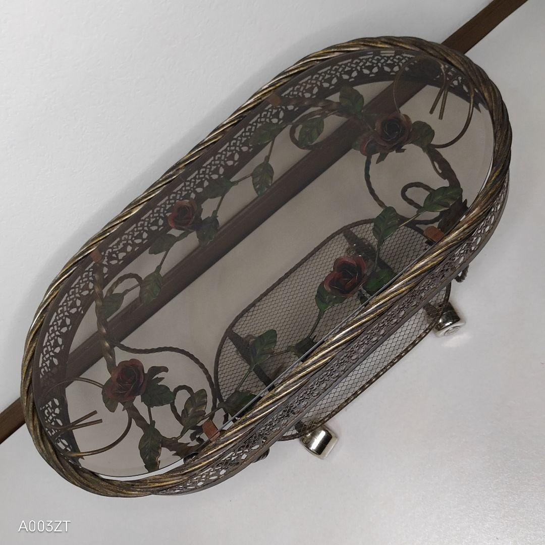 ガラステーブル 薔薇 サイドテーブル ゴールド キャスター付き