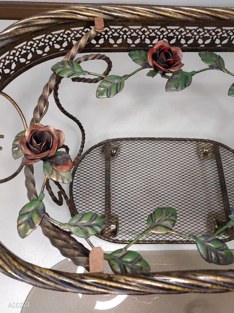 ガラステーブル 薔薇 サイドテーブル ゴールド キャスター付き