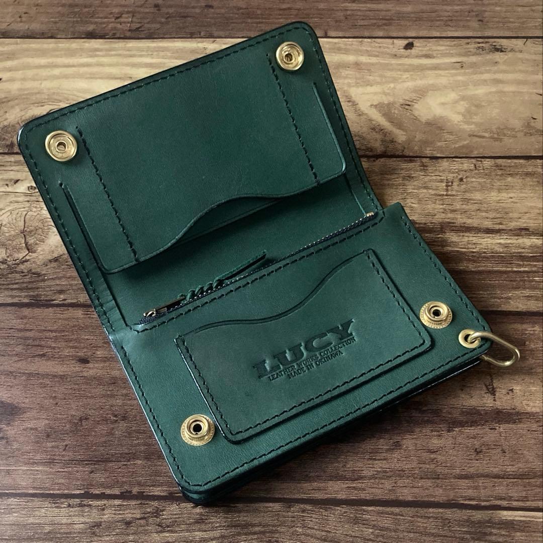 【BMX】ミドルトラッカーウォレット ダークグリーン【お札を折らずに収納】