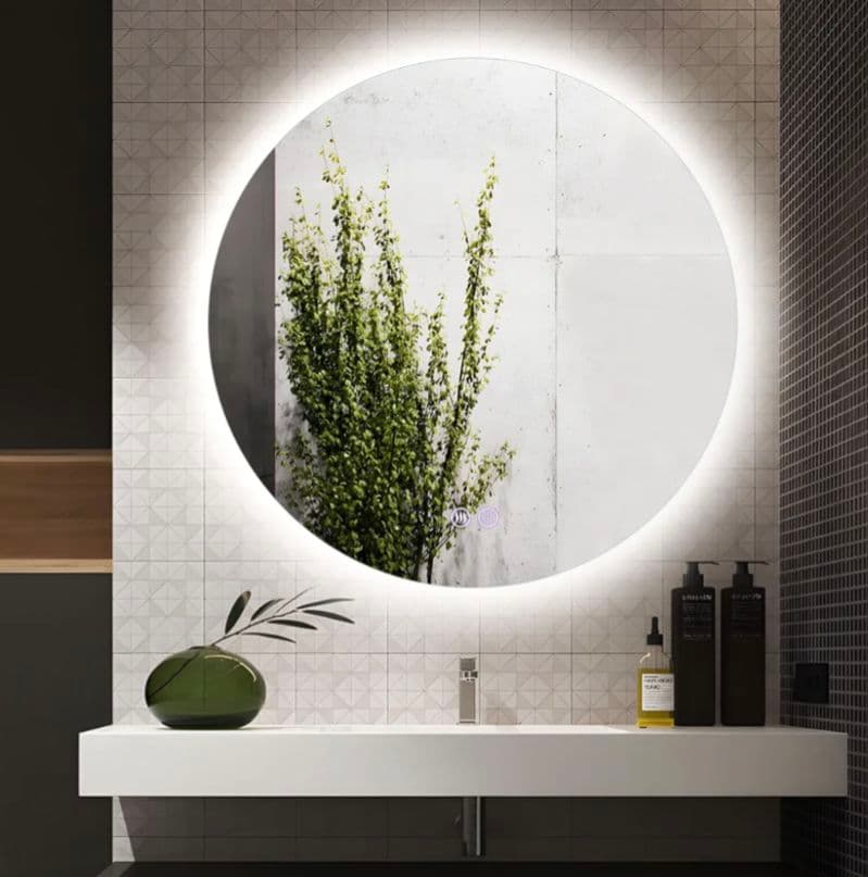 女優ミラー 壁掛け 鏡 直径60cm 飛散防止加工 調光可 ledライト付