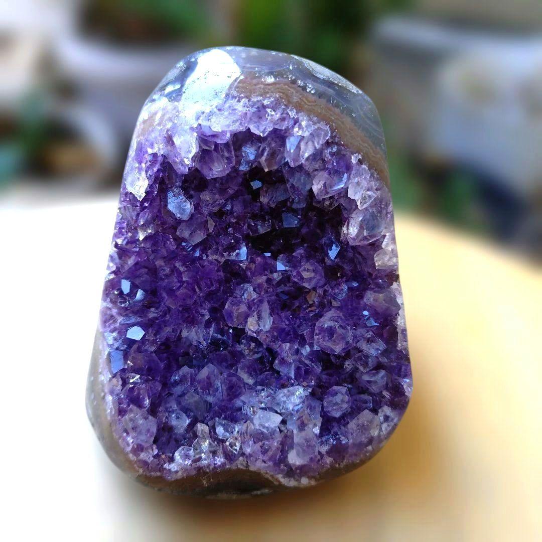 ☆希少☆縁起物☆高透明☆ウルグアイ産アメジストクラスター　瑪瑙共生　原石　⑩