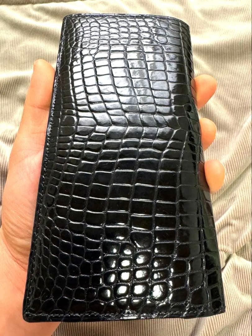 最高級！JRA認定！　クロコダイル　ポロサス　ブラック　小銭入れ付き　長財布