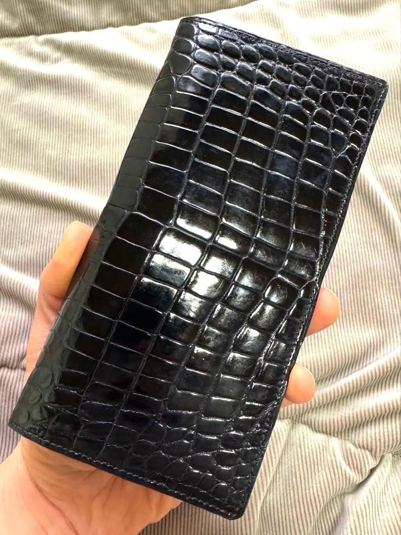 最高級！JRA認定！　クロコダイル　ポロサス　ブラック　小銭入れ付き　長財布