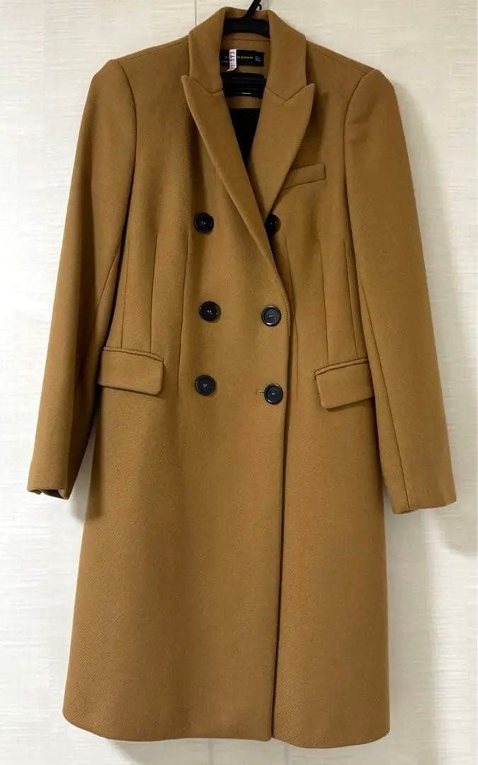 美品2回着用のみZARA×MANTECOウール混ダブルチェスターコート キャメル