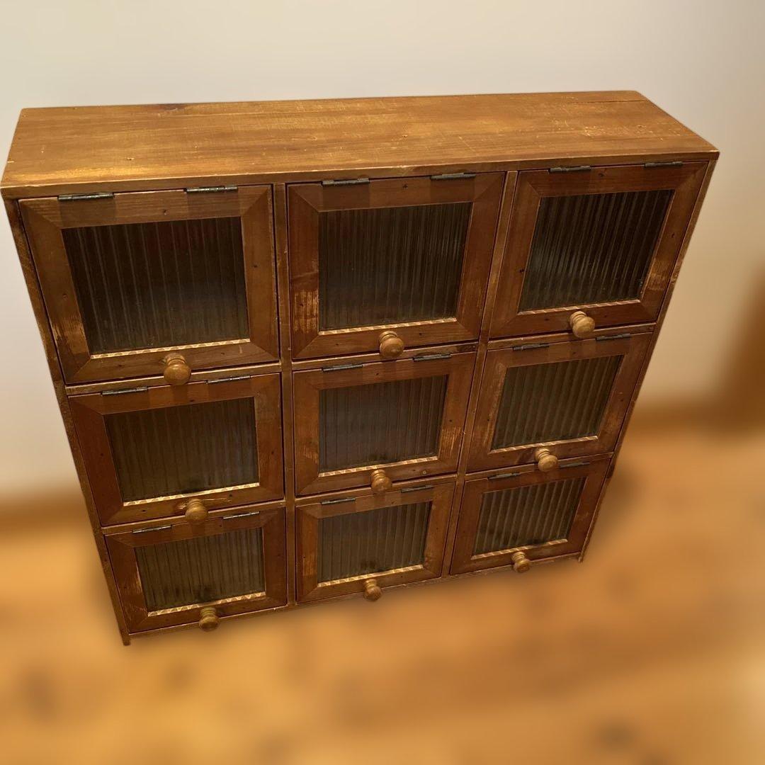 アンティーク木製ガラス扉収納キャビネット