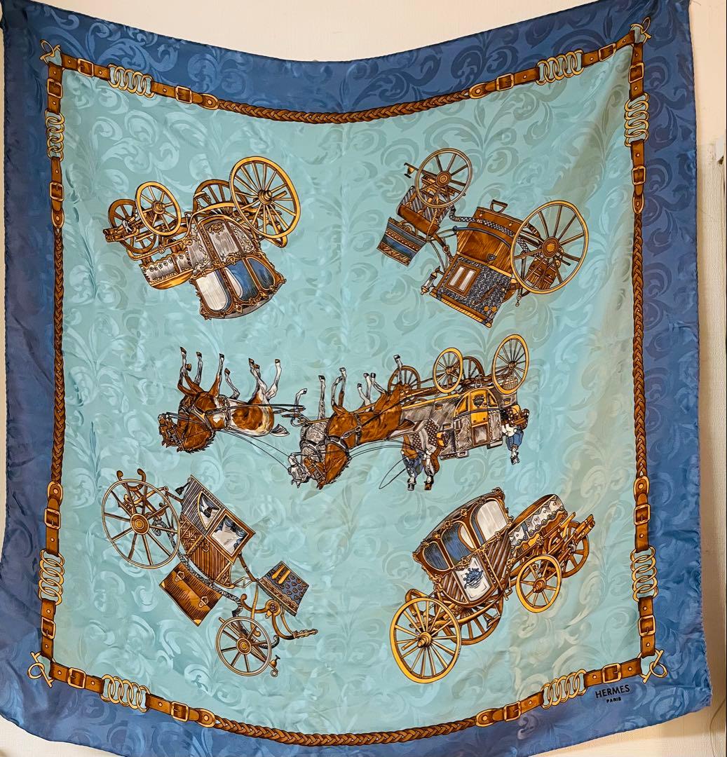 HERMES エルメス シルク スカーフ 馬車デザイン カレ90