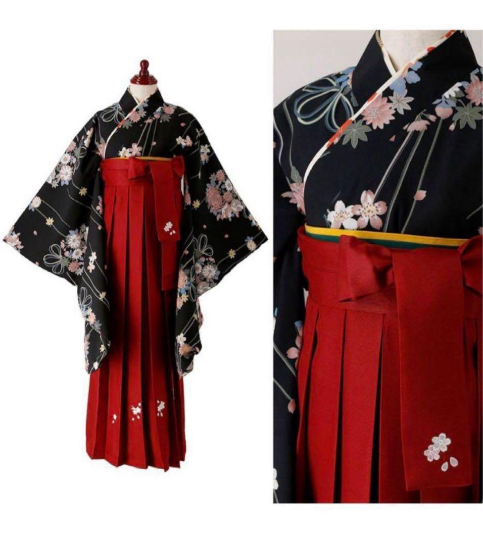 キャサリンコテージ　袴セット150 赤　黒　髪飾りのおまけ付き