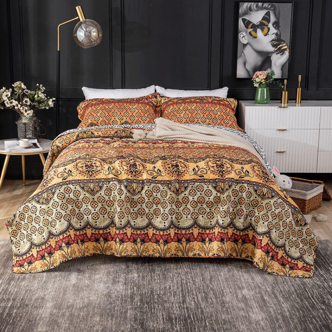 キルトベッドカバー3点セット綿マルチカバー キルティング 112