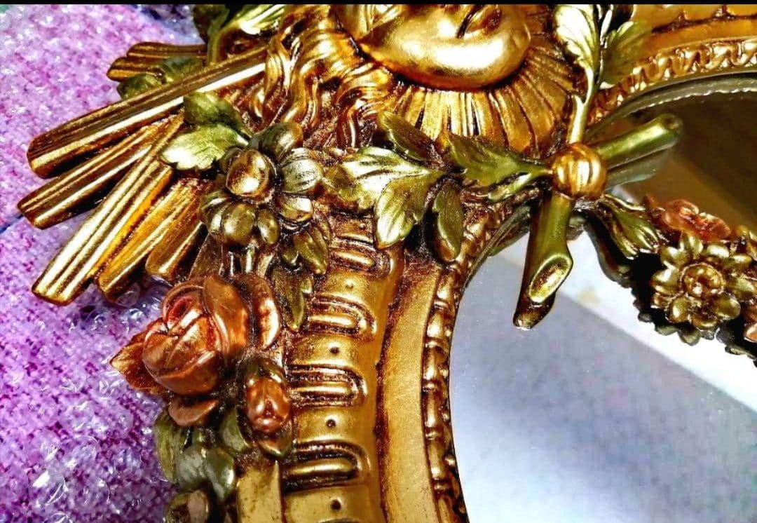 新生活 壁掛けミラー スペイン製 ゴールド縁 鏡 姿見鏡