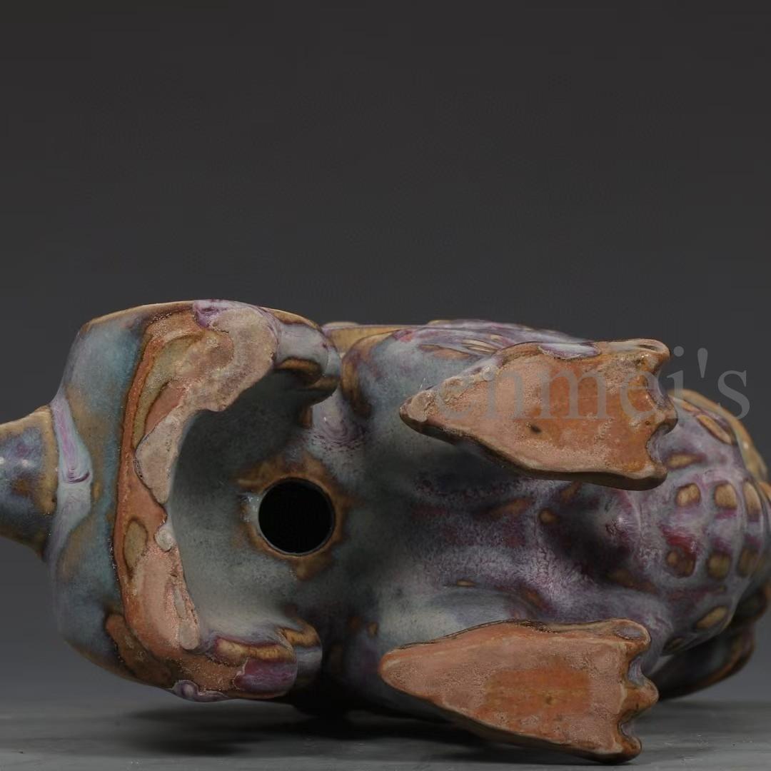 中国古美術・旧藏宋钧窑款羊形烛台・玫瑰紫釉・文房具・木箱付・案頭・置物・聚財置物