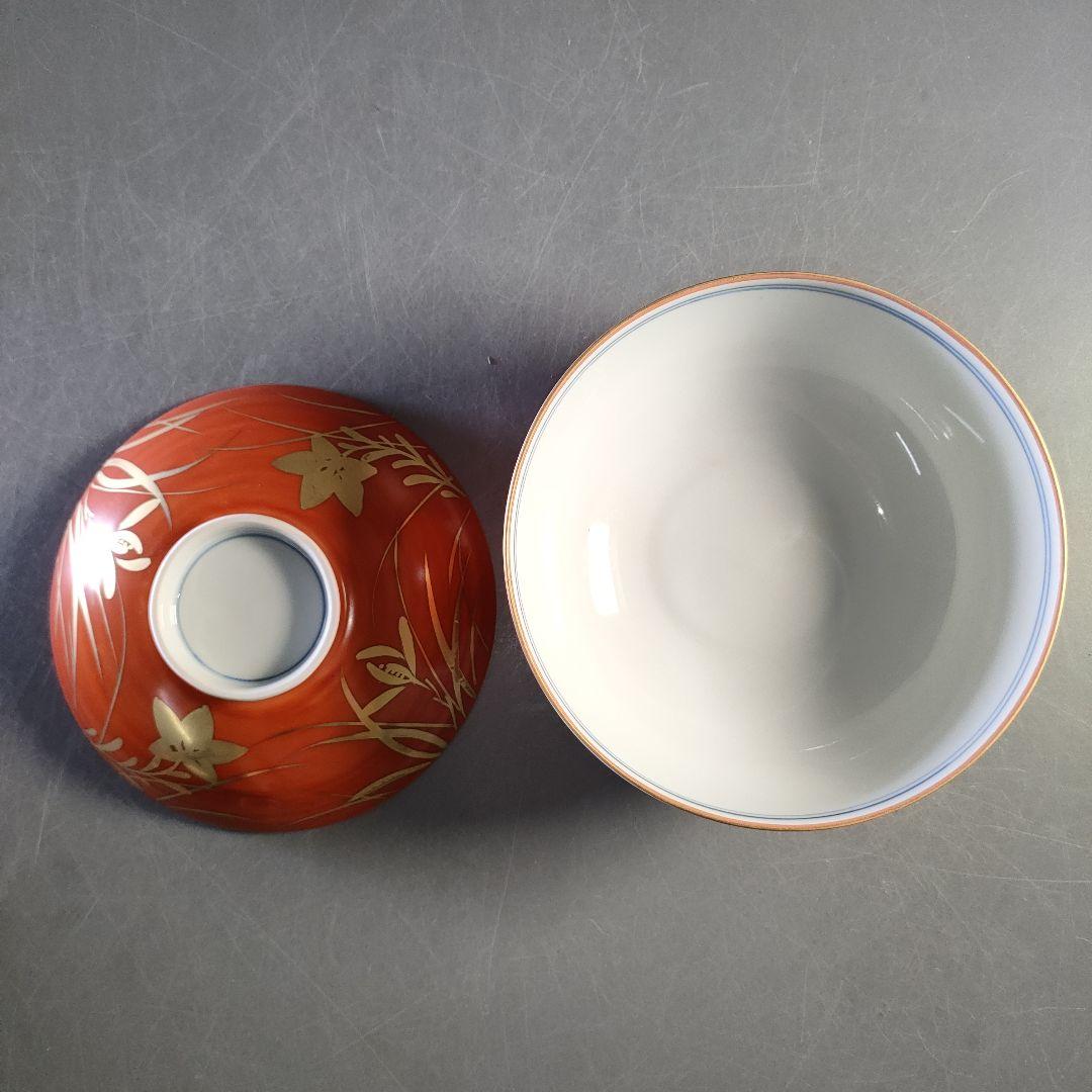 A1277-10/幸兵衛窯/加藤卓男/金欄手蓋向付5客/蓋茶碗/茶道具/懐石道具