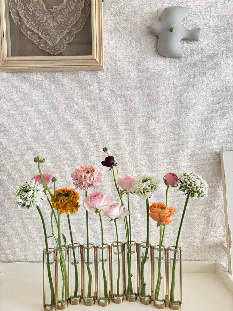 真鍮　試験管型　フラワーベース 10本連結　四月の花器風