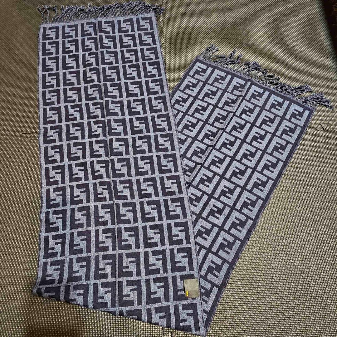 FENDI ストール ズッカ柄 マフラー ウール100％ ネイビー 青系