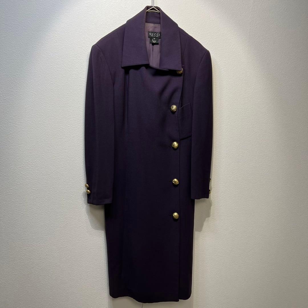 希少 GUCCI トムフォード期 ウール コクーン ゴールドボタン ロングコート