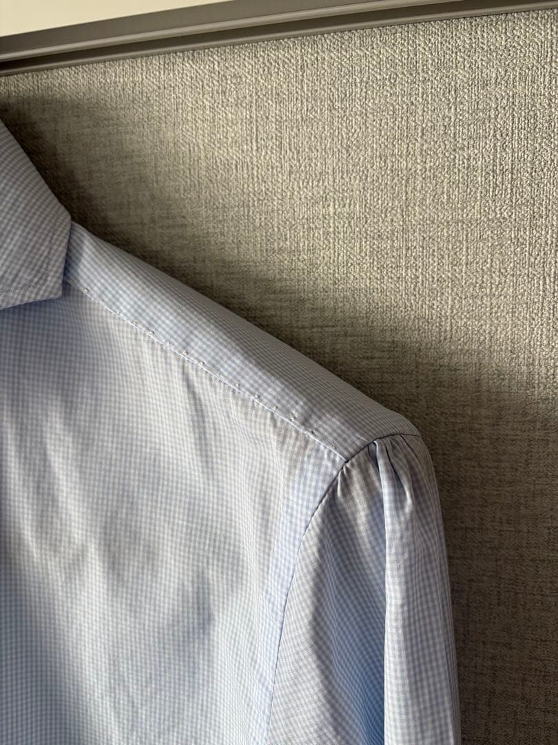 イングレーゼ　ドレスシャツ　白×サックス　チェック　３７　シャロン購入