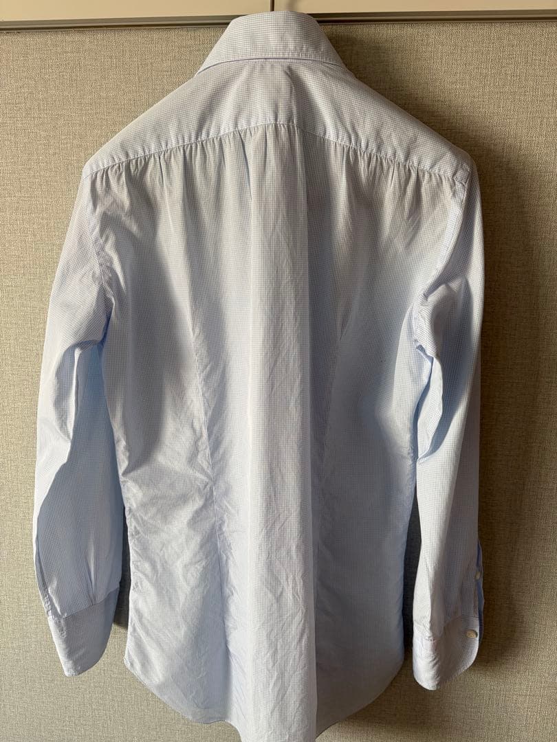 イングレーゼ　ドレスシャツ　白×サックス　チェック　３７　シャロン購入