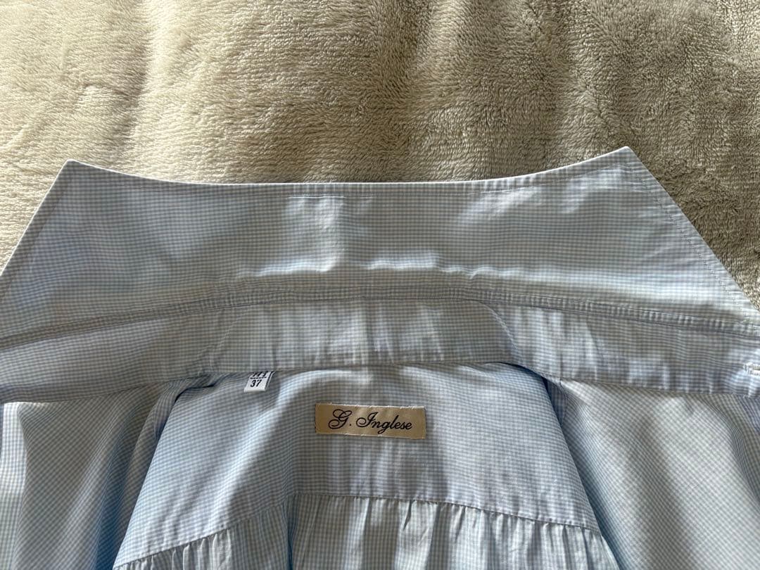 イングレーゼ　ドレスシャツ　白×サックス　チェック　３７　シャロン購入