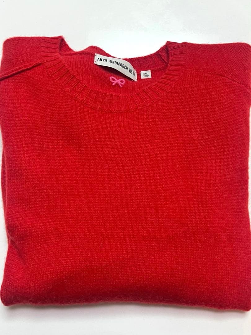 ユニクロ アニヤハインドマーチ XXL レッドカシミヤクルーネックセーター