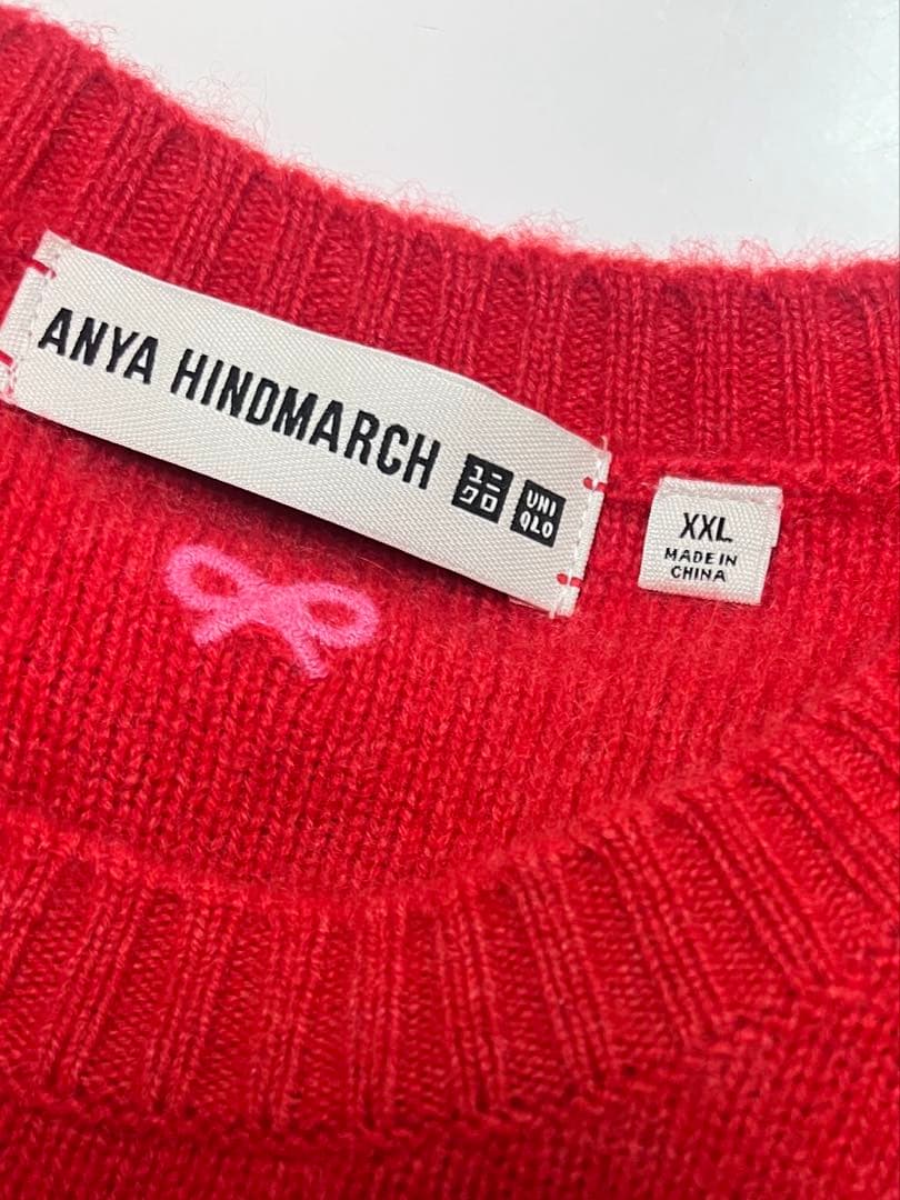 ユニクロ アニヤハインドマーチ XXL レッドカシミヤクルーネックセーター