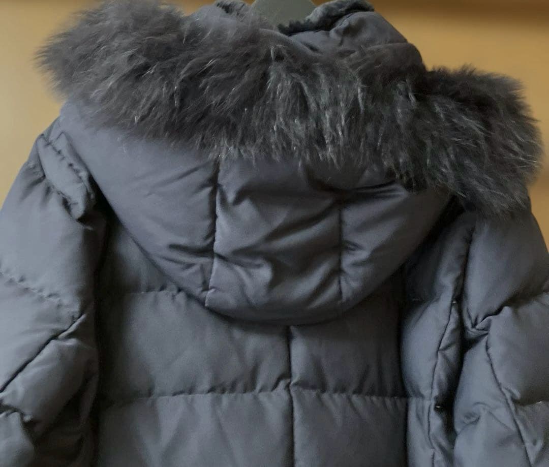 美品❣️ワールドINDIVIリアルファー付きフードダウンミドルコート／ネイビー