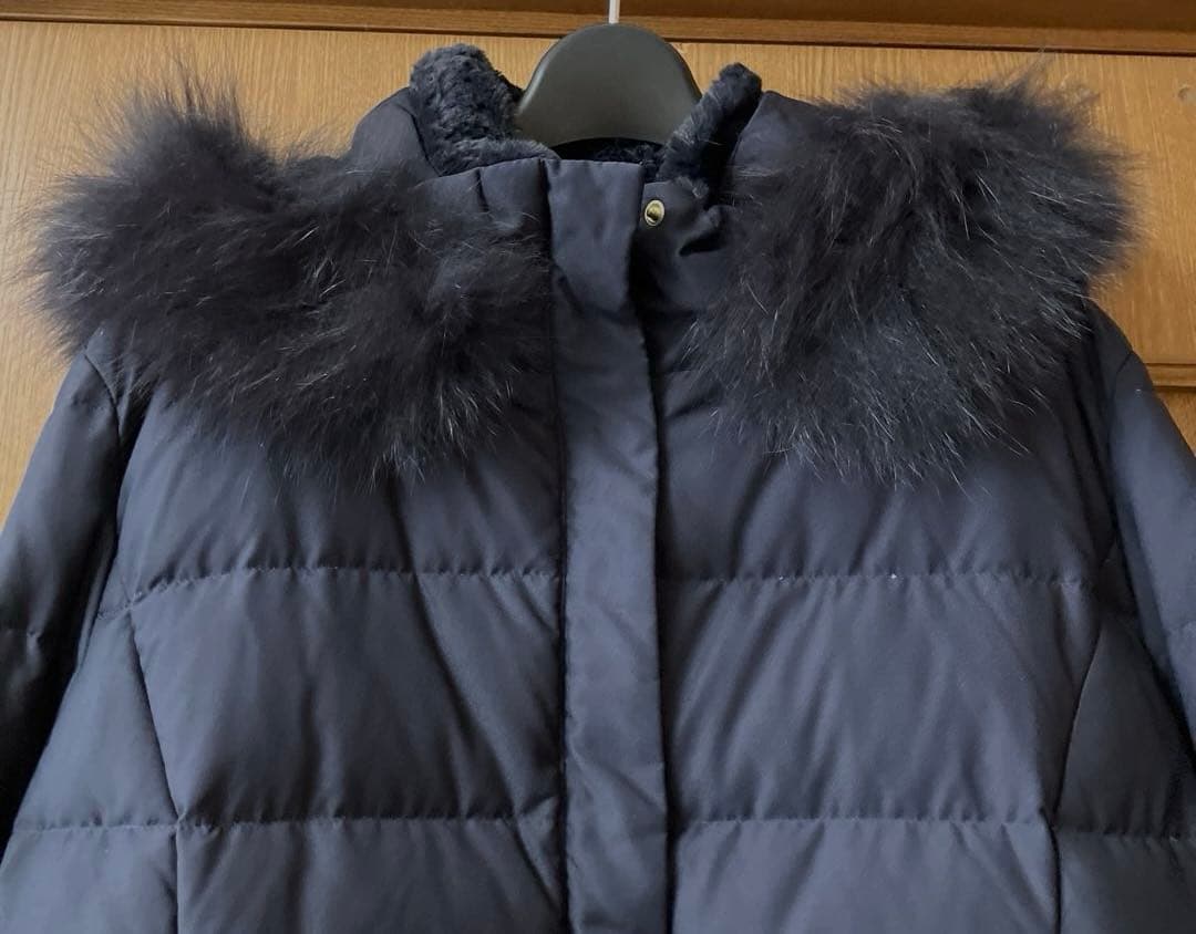 美品❣️ワールドINDIVIリアルファー付きフードダウンミドルコート／ネイビー