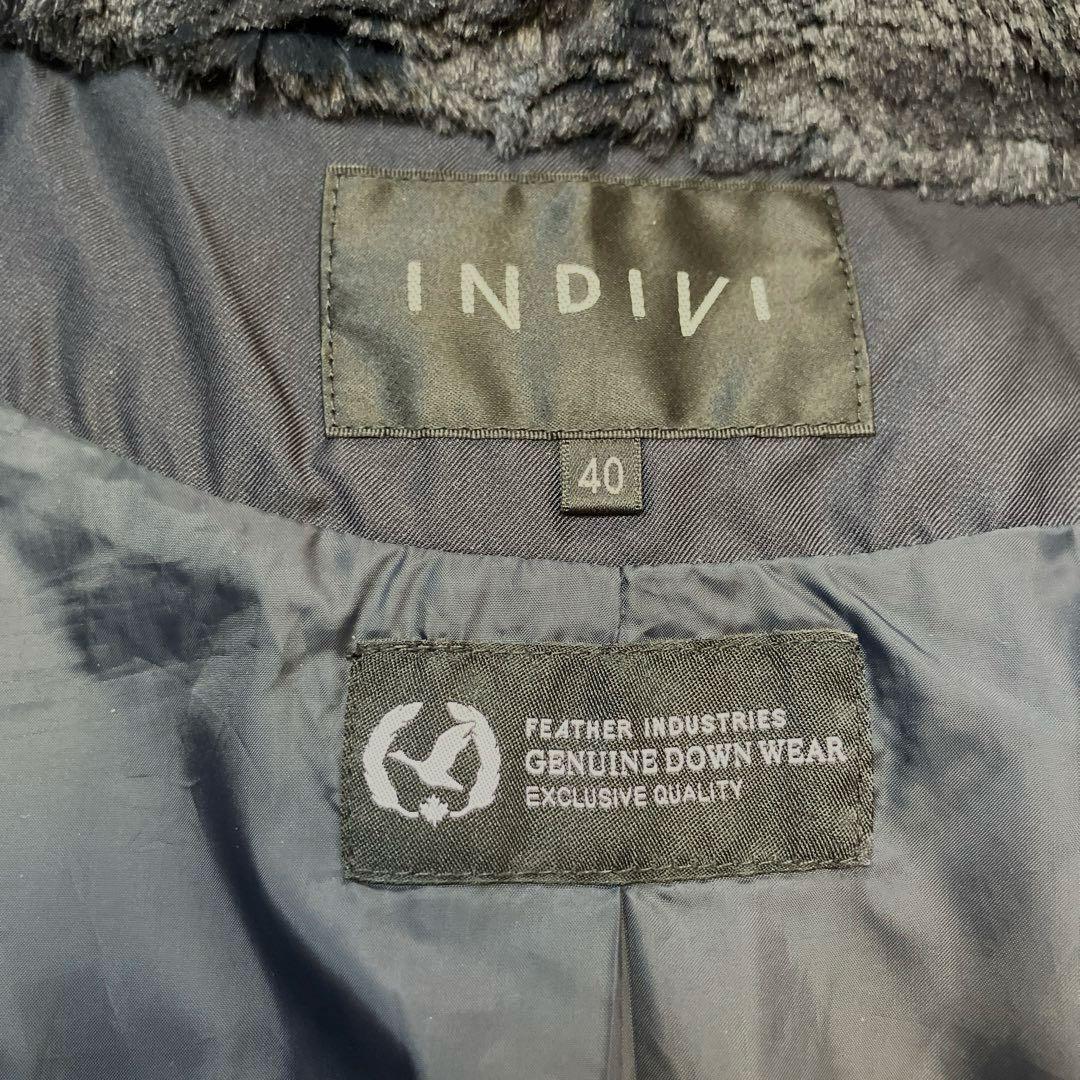 美品❣️ワールドINDIVIリアルファー付きフードダウンミドルコート／ネイビー