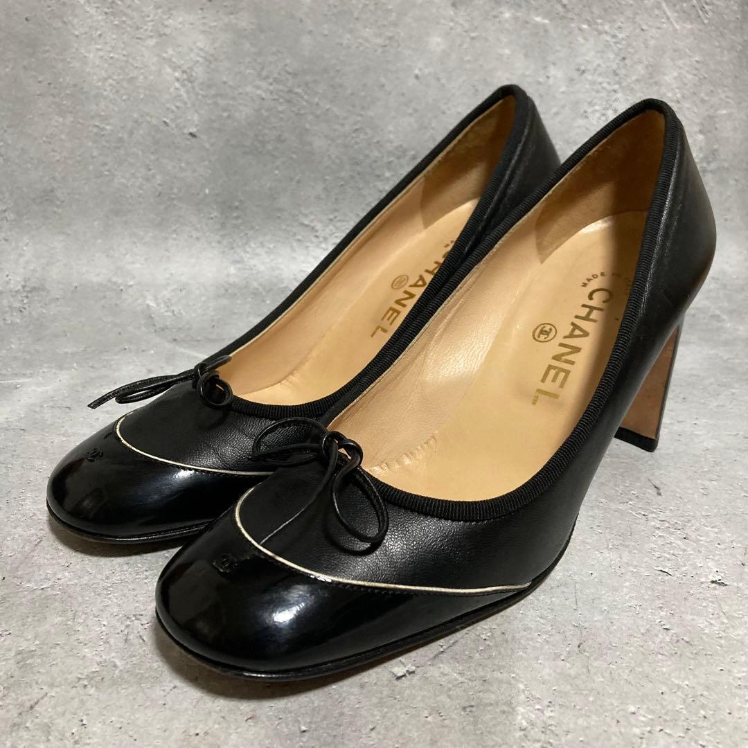 シャネル　CHANEL (38) ハイヒールパンプス　ココマーク　リボン　黒
