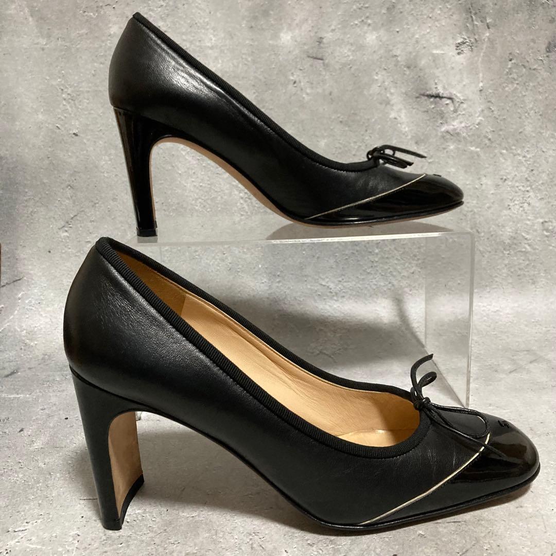シャネル　CHANEL (38) ハイヒールパンプス　ココマーク　リボン　黒