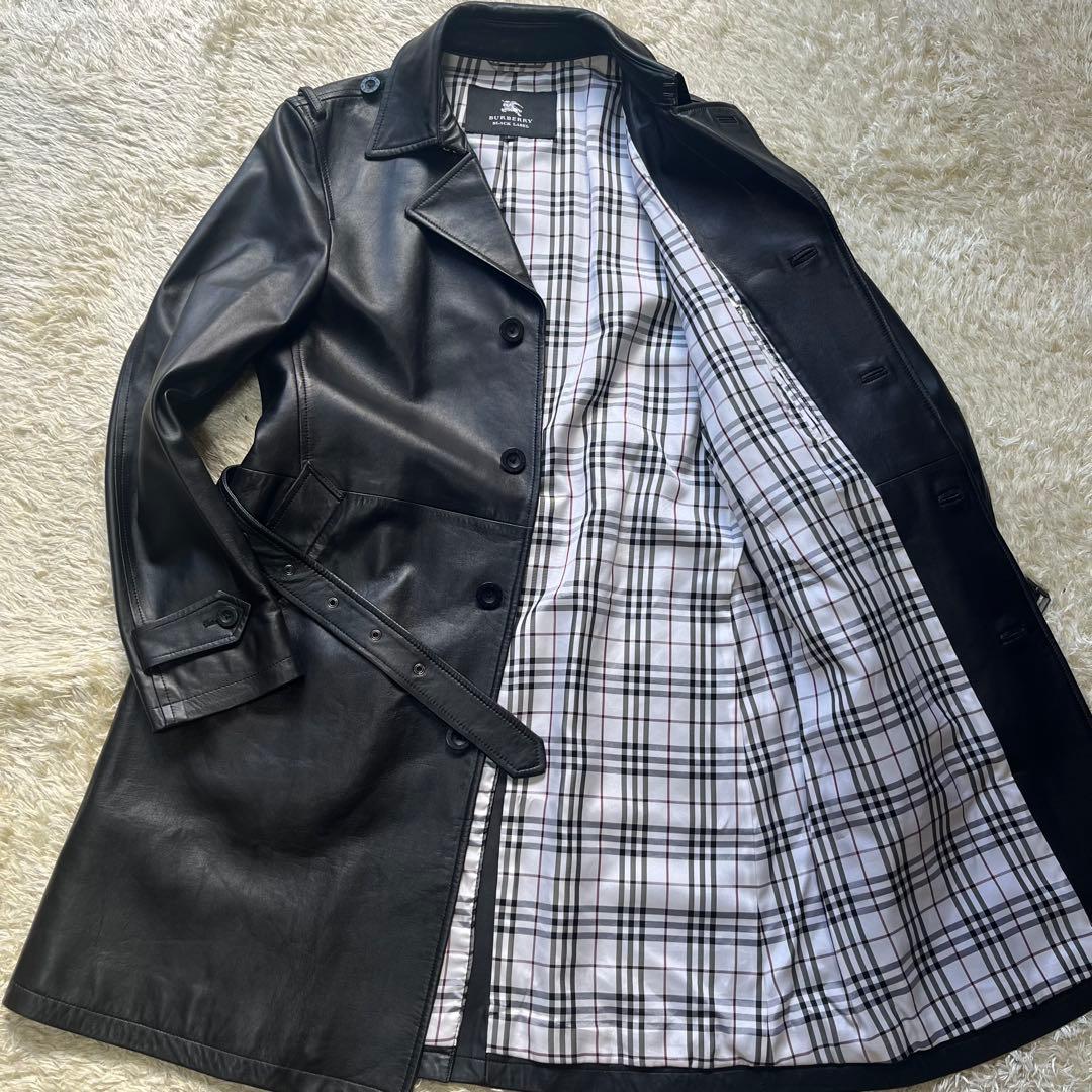 美品 バーバリーブラックレーベル 羊革 トレンチコート L 黒 BURBERRY