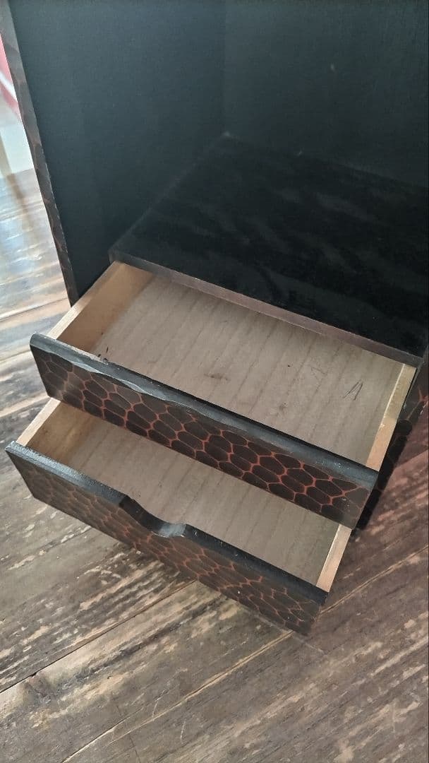 【アンティーク家具】大正・昭和初期　彫刻花模様の木製化粧台　化粧鏡　小物入れ