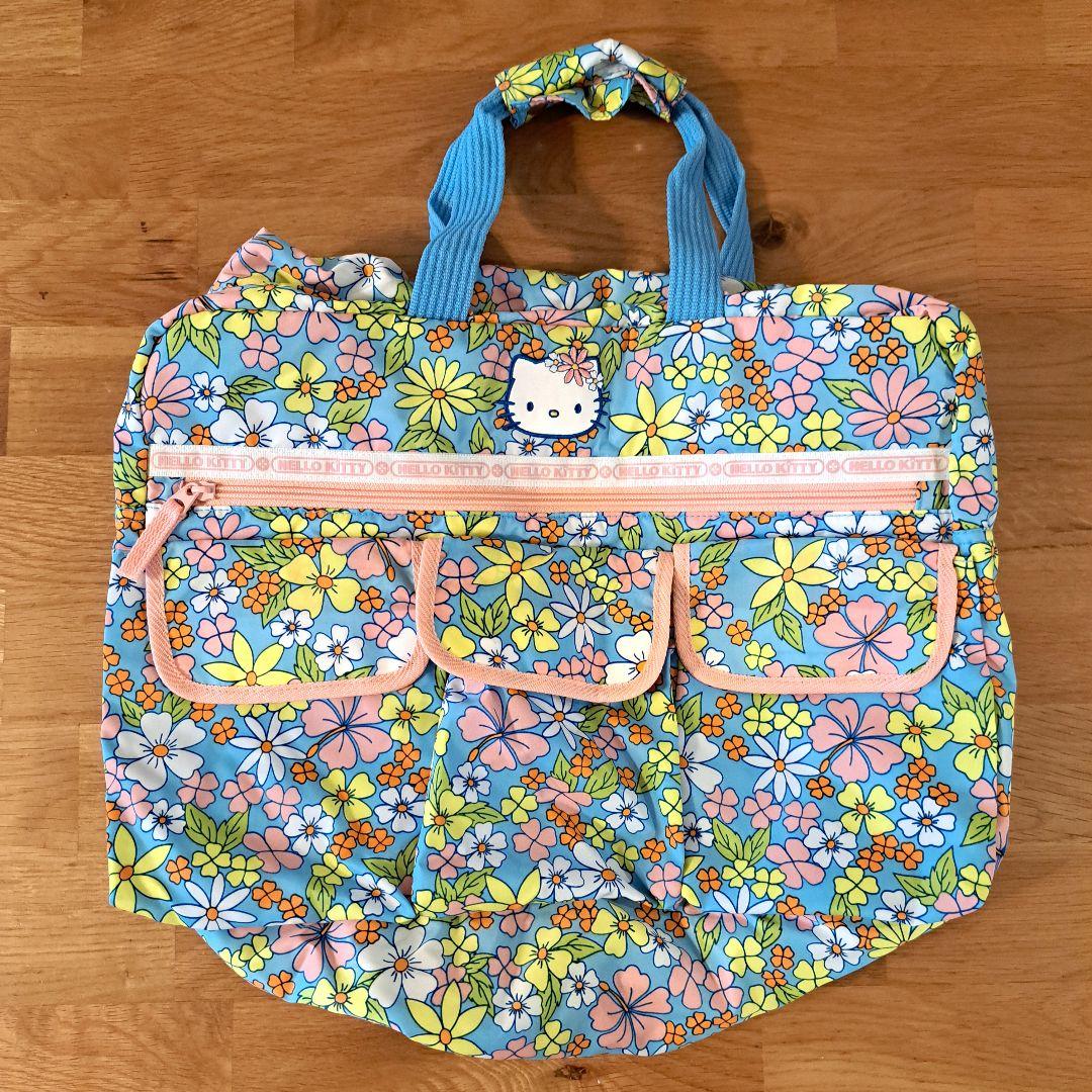 ハローキティ　花柄ボストンバッグ　ポケット　平成レトロ　ヴィンテージ