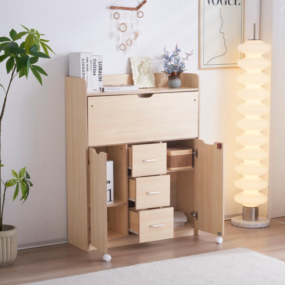 【ナチュラル】学習机 デスク パソコンデスク 勉強机 折り畳み天板 引き出し