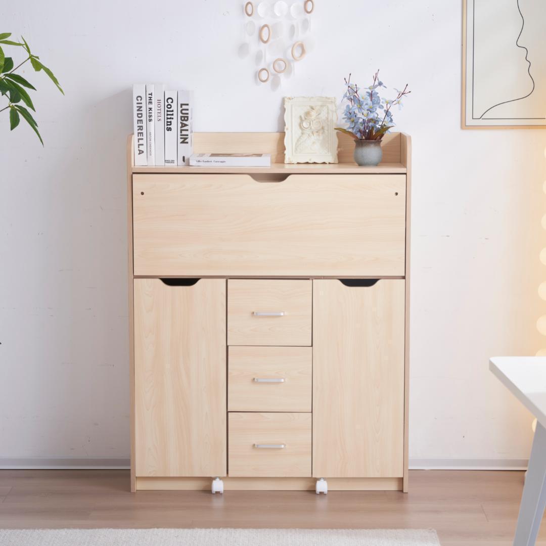 【ナチュラル】学習机 デスク パソコンデスク 勉強机 折り畳み天板 引き出し