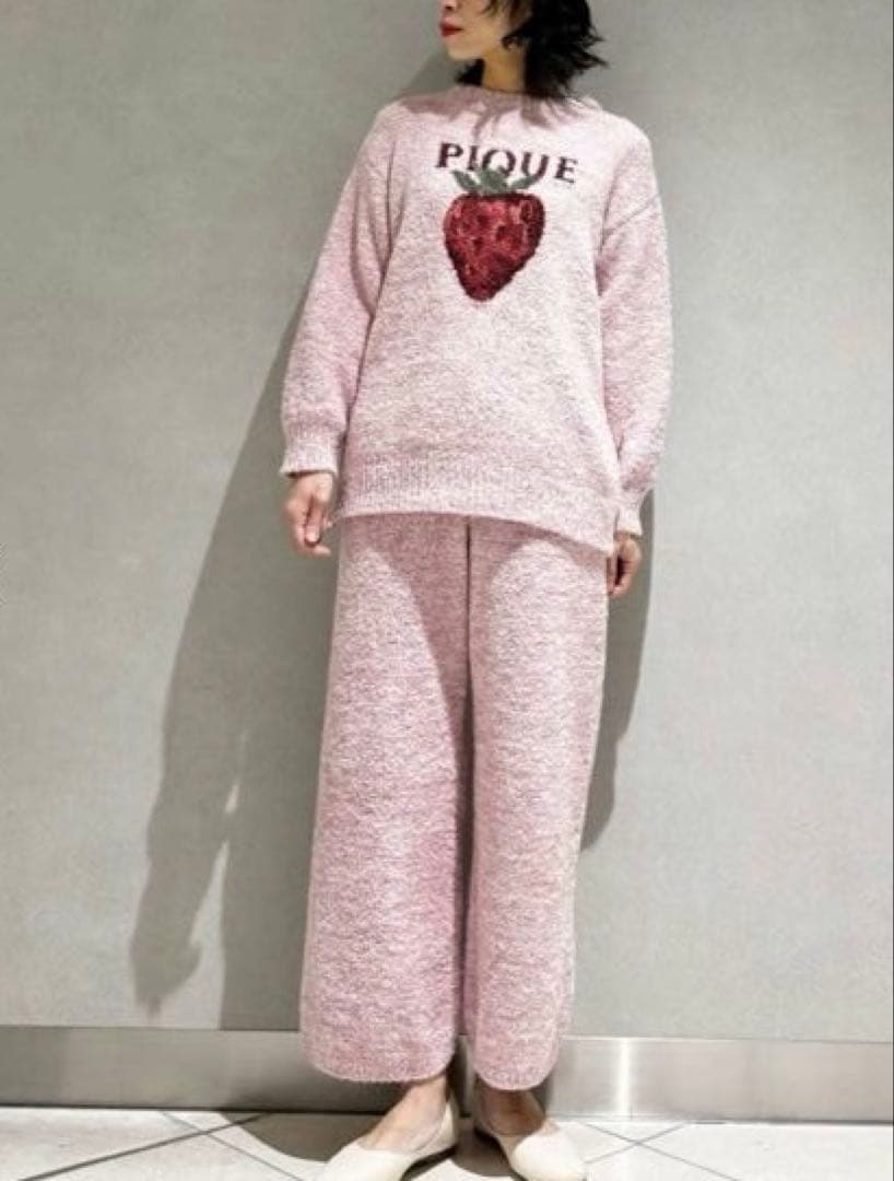 【新品】ジェラートピケ　メランジストロベリージャガードプルオーバー&ロングパンツ
