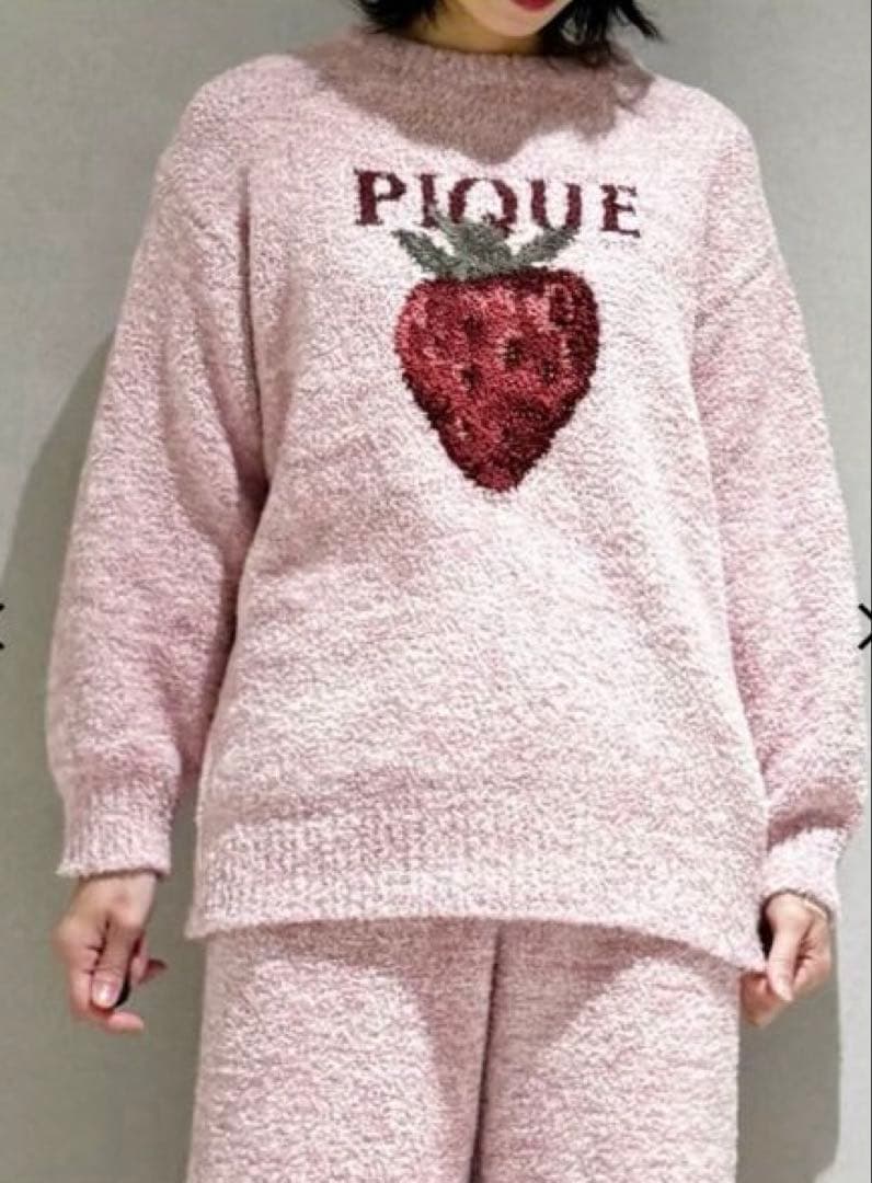 【新品】ジェラートピケ　メランジストロベリージャガードプルオーバー&ロングパンツ