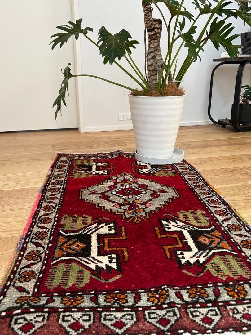 お値下げ　トライバルラグ・トルコヴィンテージラグ・ウール約54×102cm