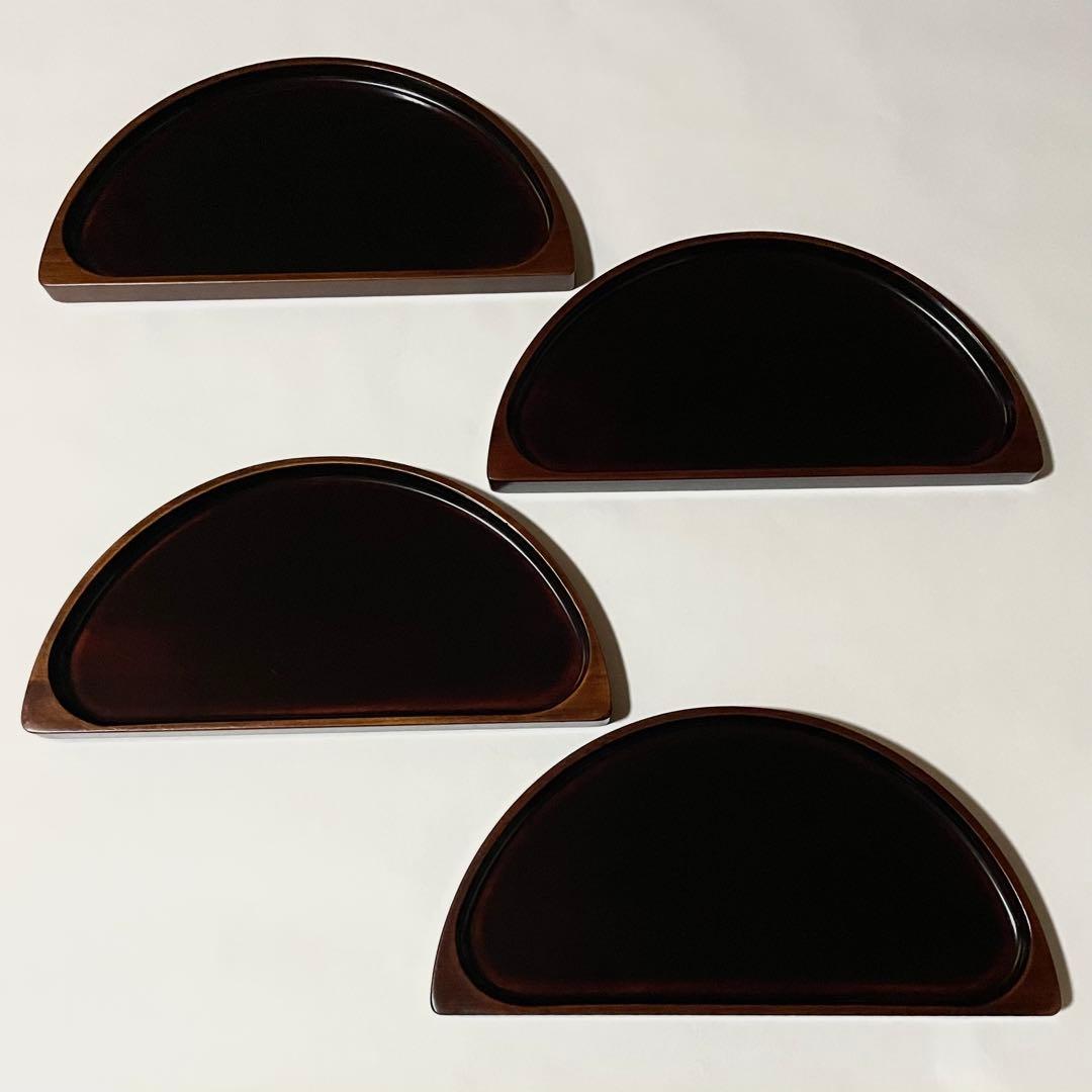 しこく彫　香川の漆器　天然木　うるし塗装　トレイ　八寸皿　4枚セット
