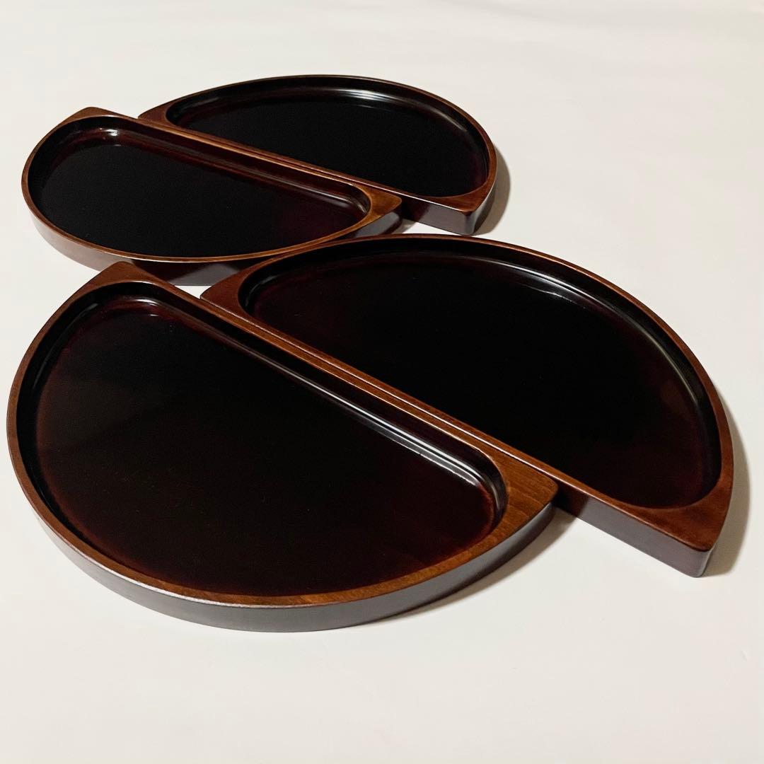 しこく彫　香川の漆器　天然木　うるし塗装　トレイ　八寸皿　4枚セット