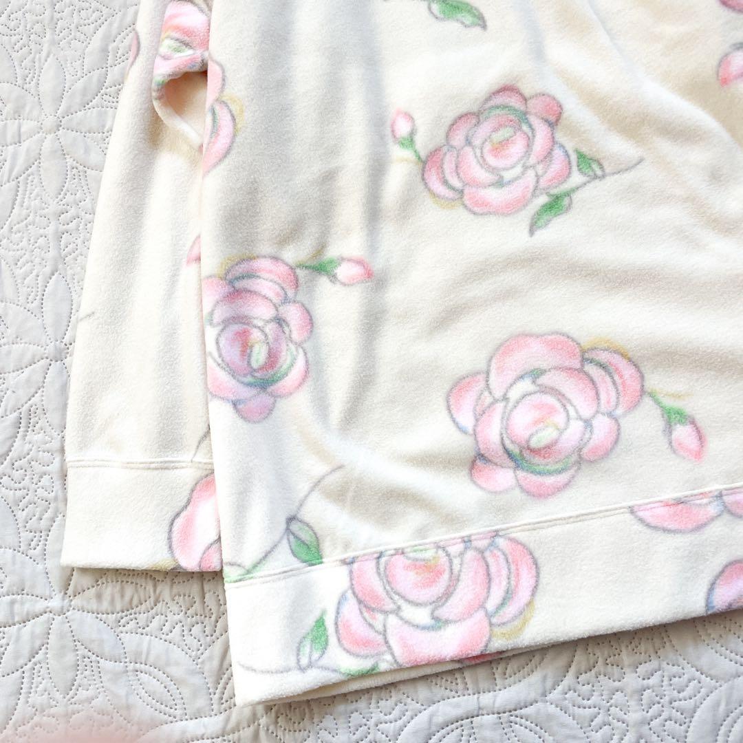 新品未使用　ツモリチサトスリープ　ワコール　ルームウェア　フリース　L 白　花柄