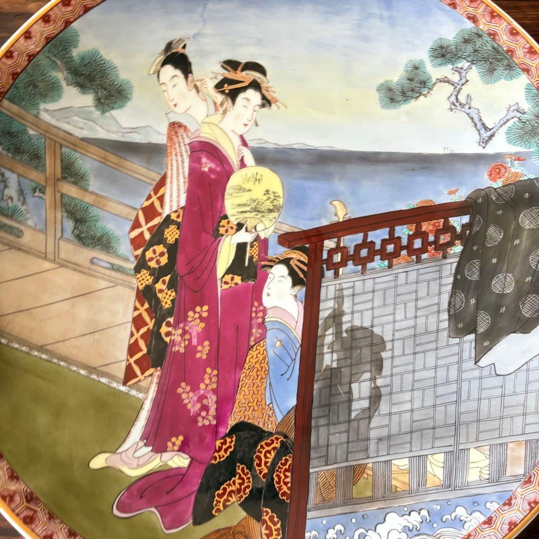 有田焼 聡窯 辻一堂 色絵 金彩 浮世絵 着物 大皿 絵皿 飾皿