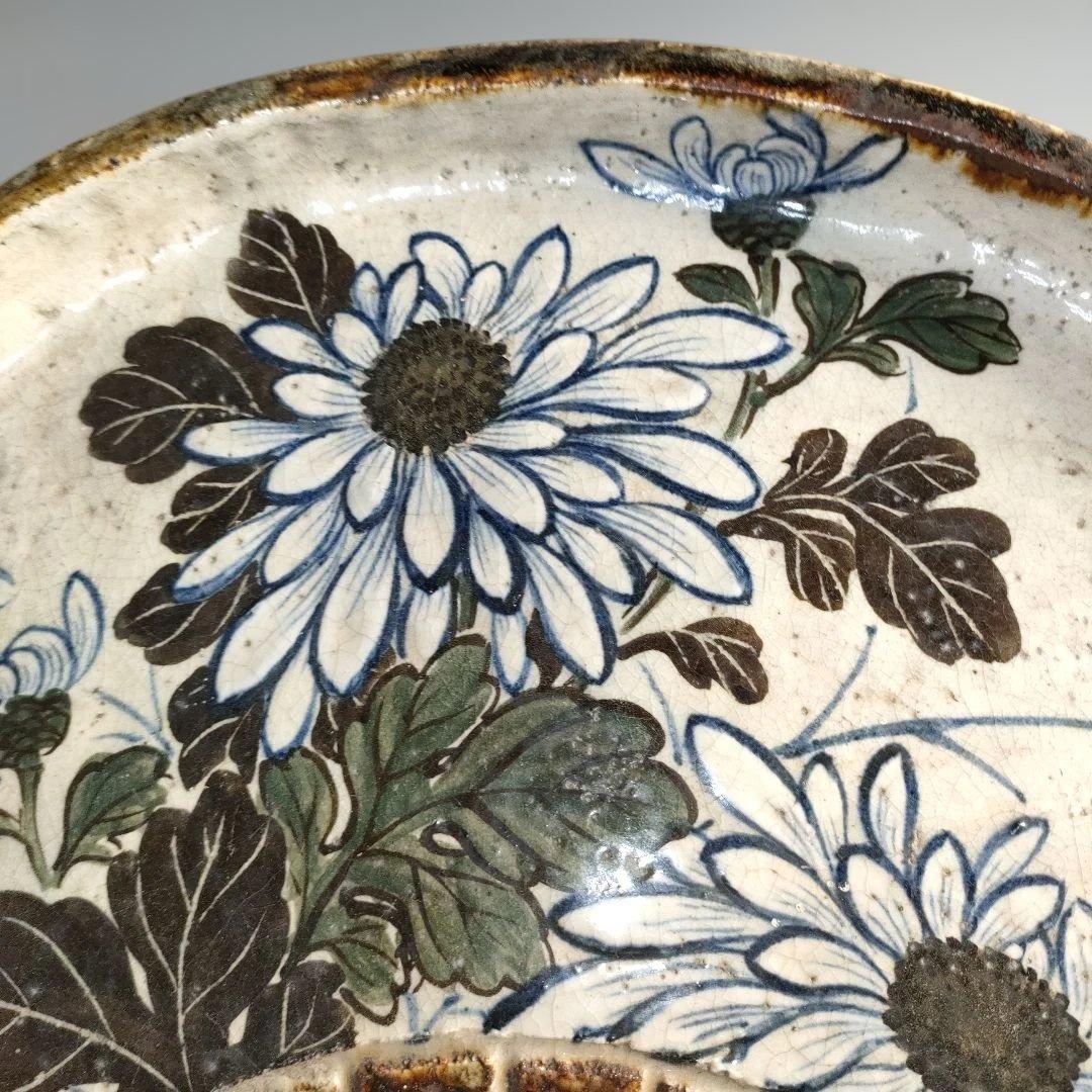 A1348-5/尾形乾山/扇形花画大皿/飾大皿/尺皿/絵皿/盛皿/床飾/額皿/