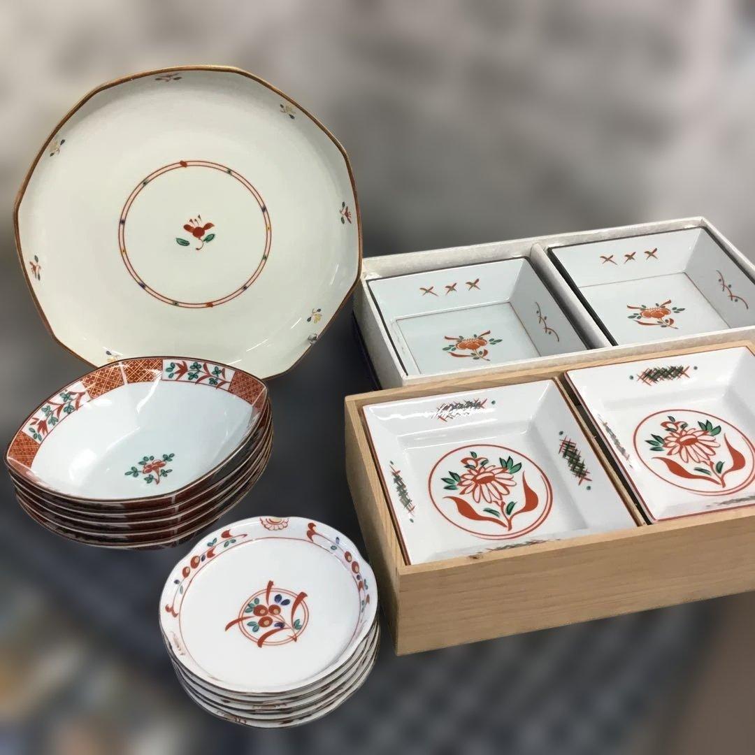 たち吉　呉須赤絵　煮物鉢　赤絵角　花数寄　赤絵皿　花あわせ　橘吉まとめ売り