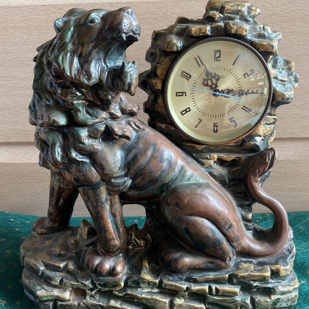 置き時計　銅？ゼンマイ式　MEIKO 彫刻　チックタック