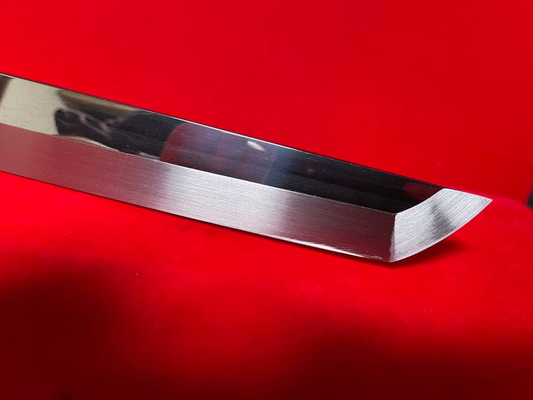 01129 包丁　マグロ包丁　重啓作　本焼　白鋼　刃文綺麗　未使用品