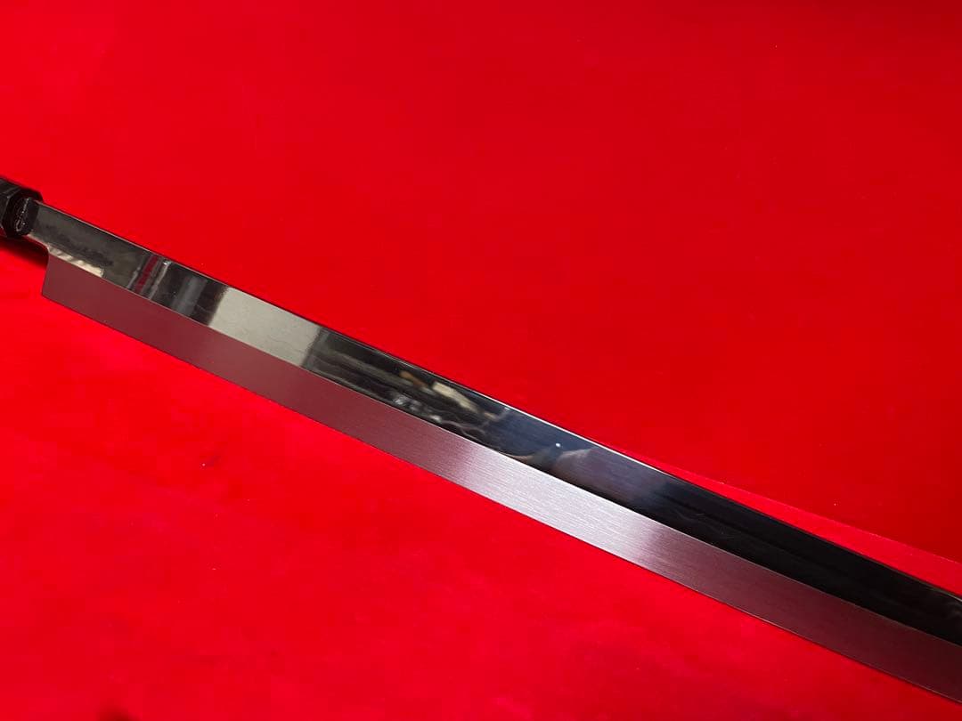 01129 包丁　マグロ包丁　重啓作　本焼　白鋼　刃文綺麗　未使用品