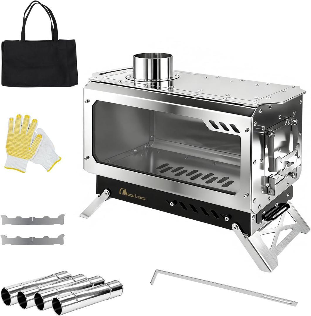 薪ストーブ 焚き火台 「一台2役」 ガラス窓　コンロ　キャンプ　コンパクト