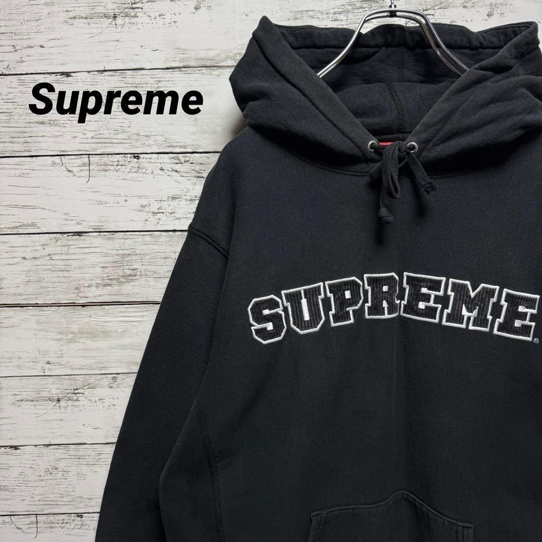 848a【人気のL】シュプリーム　コーデュロイロゴ　ビッグロゴ　パーカー